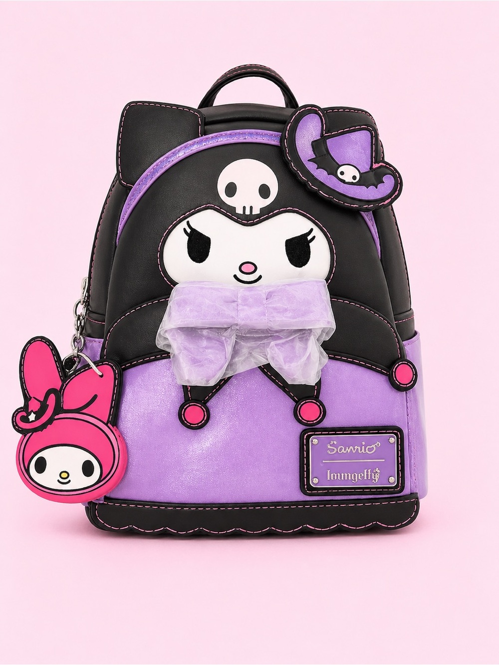 Loungefly Sanrio Kuromi Purple Black Mini Backpack with Pink Charm